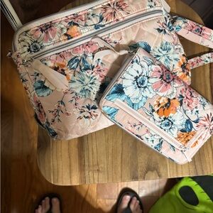 Vera Bradley Floral Crossbody Bag and Wallet Set - Pink and Blue